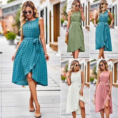 Dress Women's Spring and Summer Elegant Jacquard Sleeveless Tank Top Long Dress - e-store23 uk