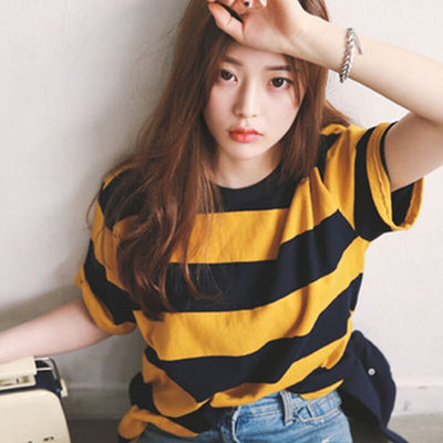 Women stripe T-Shirt Streetwear Oversized TShirt Casual shirts clothes summer Loose Hipster Tops Tees O-neck Short Sleeve Female - e-store23 uk
