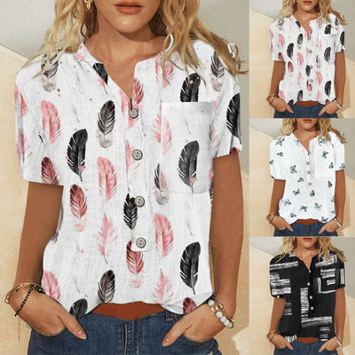 New Printed Loose Shirt Casual Leaf Women's Shirt Irregular Printed T-Shirt - e-store23 uk