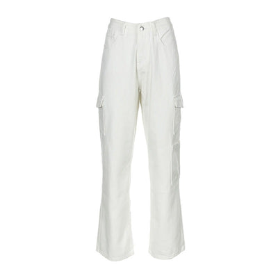 Casual Loose Wide Leg Jeans Women's Summer New Korean Pants Pocket High Waist Slim Straight Pants - e-store23 uk