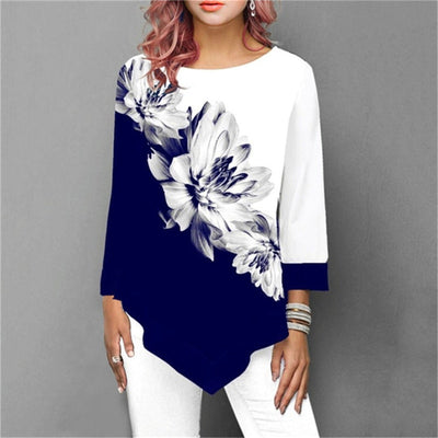 New Shirt Women Spring Summer Floral Printing Blouse 3/4 Sleeve Casual T - shirt - e-store23 uk