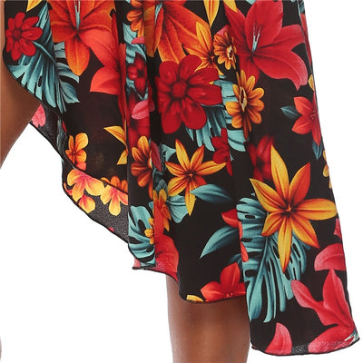 Asymmetry Floral Print Tunic Beach Dress Red Flower Beachwear Swimsuit Swim Dresses Womens Bathing Suit Cover Ups - e-store23 uk